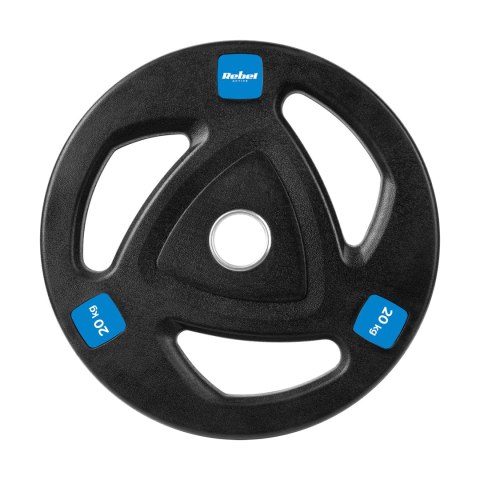 Obciążenie żeliwne olimpijskie gumowane 20kg, otwór 51mm , REBEL ACTIVE Obciążenie żeliwne olimpijskie gumowane 20kg, otwór 51mm , REBEL ACTIVE