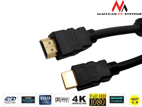 Przewód kabel HDMI-HDMI v1.4 Maclean, gold ethernet, 30AWG, 1.8m, MCTV-524 Przewód kabel HDMI-HDMI v1.4 Maclean, gold ethernet, 30AWG, 1.8m, MCTV-524