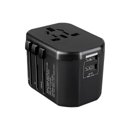 GOworld USB uniwersalny adapter podróżny do ponad 200 krajów świata, 100-240V, 8A, 2 x USB, 5V 2,4A inteligentna identyfikacja