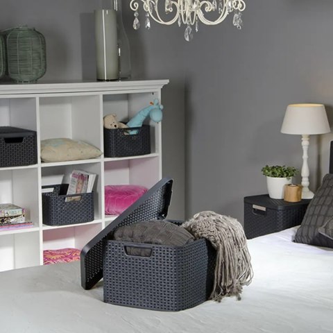 Koszyk z pokrywą Curver Rattan Style M jasny szary Koszyk z pokrywą Curver Rattan Style M jasny szary