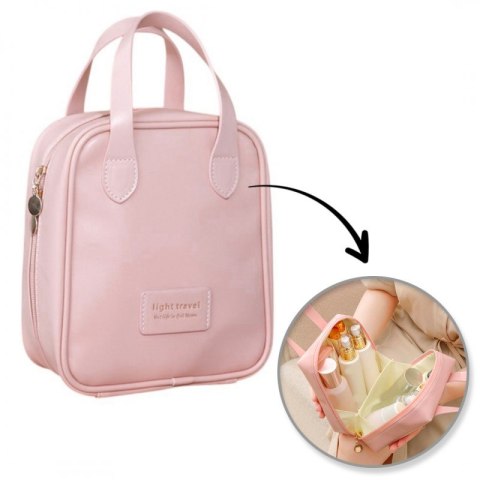 Kosmetyczka organizer na kosmetyki z rączką 17,5x8,5x19cm różowa KS128R