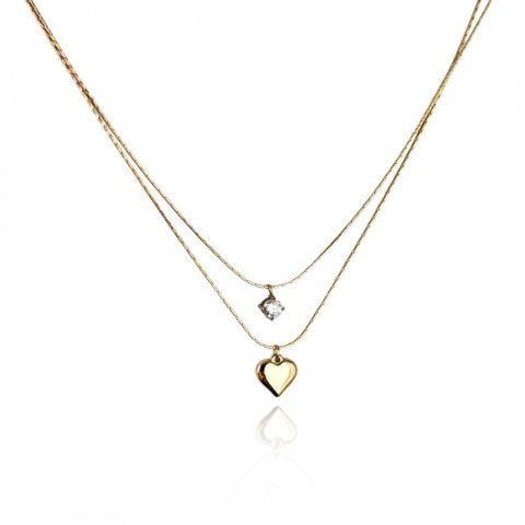 Naszyjnik podwójny SERCE stal szlachetna pozłacana 14k złotem NST2180