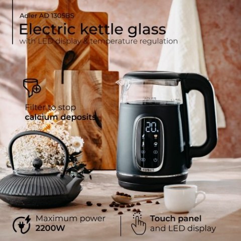 AD 1305 black silver Czajnik elektryczny szklany led z regulacją temperatury 1,7l AD 1305 black silver Czajnik elektryczny szklany led z regulacją temperatury 1,7l