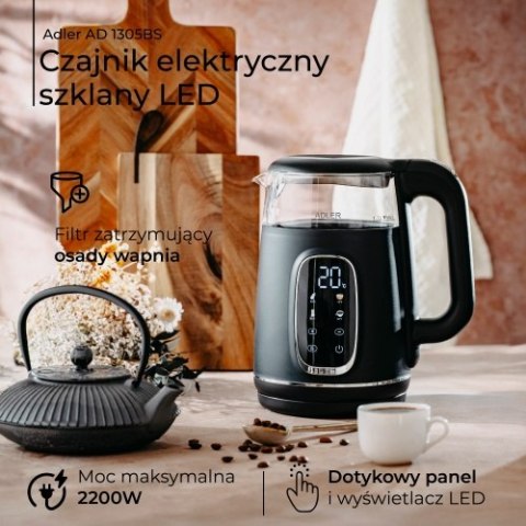 AD 1305 black silver Czajnik elektryczny szklany led z regulacją temperatury 1,7l AD 1305 black silver Czajnik elektryczny szklany led z regulacją temperatury 1,7l