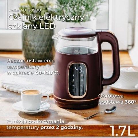 AD 1305 burgundy Czajnik elektryczny szklany led z regulacją temperatury 1,7l AD 1305 burgundy Czajnik elektryczny szklany led z regulacją temperatury 1,7l