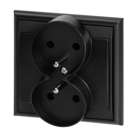Gniazdo podwójne p/t 2x2P+Z Luna, 16A, 250V, PT-6LR, czarny Gniazdo podwójne p/t 2x2P+Z Luna, 16A, 250V, PT-6LR, czarny