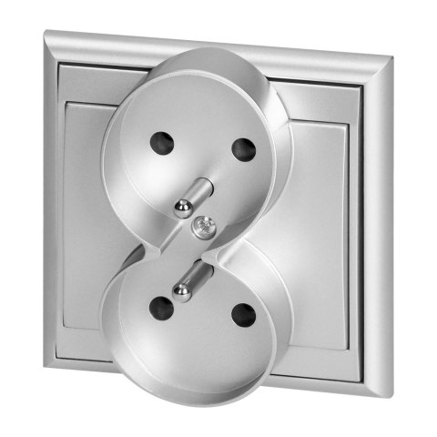 Gniazdo podwójne p/t 2x2P+Z Luna, 16A, 250V, PT-6LR, srebrny Gniazdo podwójne p/t 2x2P+Z Luna, 16A, 250V, PT-6LR, srebrny