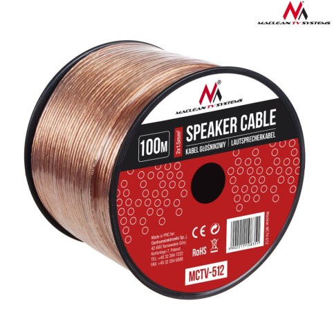 Kabel głośnikowy transparent PVC Maclean, 2*1.5mm2 / 48*0.20 CCA 3,5*7,0mm, 100m, MCTV-512 Kabel głośnikowy transparent PVC Maclean, 2*1.5mm2 / 48*0.20 CCA 3,5*7,0mm, 100m, MCTV-512