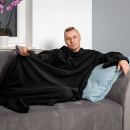 KOĆYKO - SZLAFROK CZARNY Z RĘKAWAMI GRUBY POLAROWY