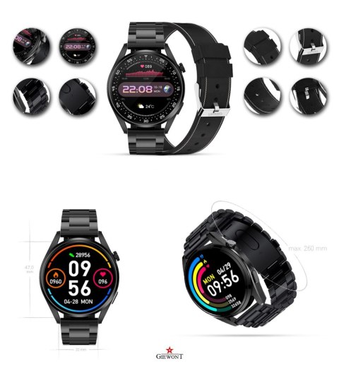 SMARTWATCH GIEWONT VERTEX SMARTCALL GW450-2 CARBON/CARBON LEATHER SMARTWATCH GIEWONT VERTEX SMARTCALL GW450-2 CARBON/CARBON LEATHER