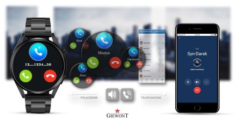 SMARTWATCH GIEWONT VERTEX SMARTCALL GW450-2 CARBON/CARBON LEATHER SMARTWATCH GIEWONT VERTEX SMARTCALL GW450-2 CARBON/CARBON LEATHER