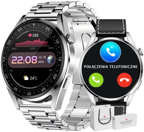 SMARTWATCH GIEWONT VERTEX SMARTCALL GW450-5 SILVER/CARBON LEATHER SMARTWATCH GIEWONT VERTEX SMARTCALL GW450-5 SILVER/CARBON LEATHER