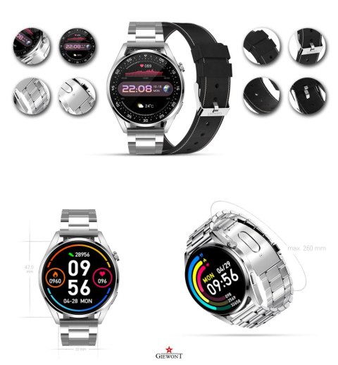 SMARTWATCH GIEWONT VERTEX SMARTCALL GW450-5 SILVER/CARBON LEATHER SMARTWATCH GIEWONT VERTEX SMARTCALL GW450-5 SILVER/CARBON LEATHER