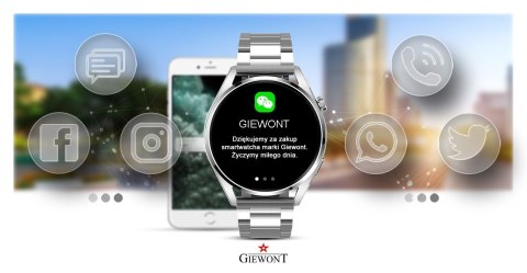 SMARTWATCH GIEWONT VERTEX SMARTCALL GW450-5 SILVER/CARBON LEATHER SMARTWATCH GIEWONT VERTEX SMARTCALL GW450-5 SILVER/CARBON LEATHER