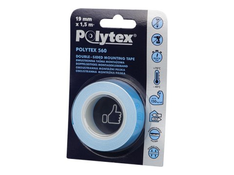 2910# Taśma dwustronna montażowa 19mmx1,50m polytex 560 2910# Taśma dwustronna montażowa 19mmx1,50m polytex 560