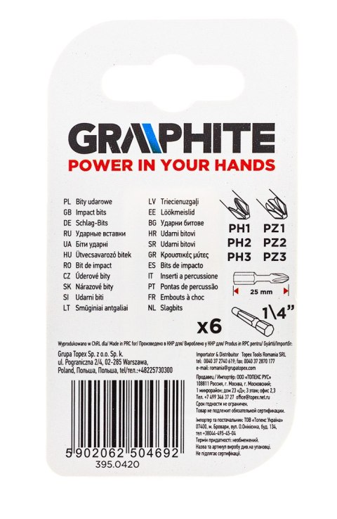 Bity udarowe PH1/2/3, PZ1/2/3 x 25 mm, 6 szt. Bity udarowe PH1/2/3, PZ1/2/3 x 25 mm, 6 szt.