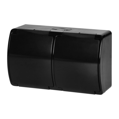Gniazdo podwójne 2x2P+Z AQUATIC, IP44, czarne Gniazdo podwójne 2x2P+Z AQUATIC, IP44, czarne