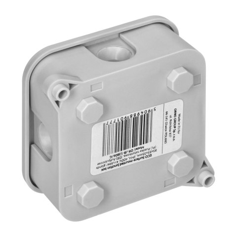 Puszka n/t ECO, IP44, 400V, 4 dławnice gumowe, 85x85x35mm, szara Puszka n/t ECO, IP44, 400V, 4 dławnice gumowe, 85x85x35mm, szara