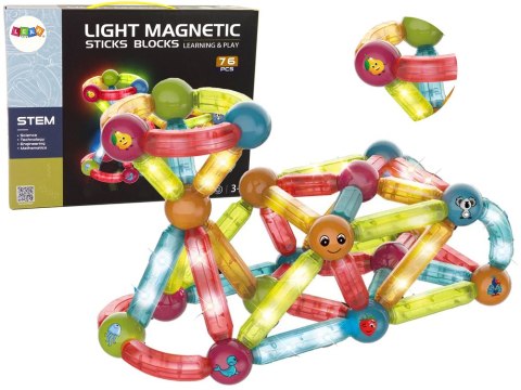 Świecące Klocki Magnetyczne Edukacyjne Zestaw 76 Elementów Świecące Klocki Magnetyczne Edukacyjne Zestaw 76 Elementów