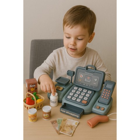 Zestaw Kasa Sklepowa Produkty Spożywcze Skaner Koszyk 24 El Zestaw Kasa Sklepowa Produkty Spożywcze Skaner Koszyk 24 El