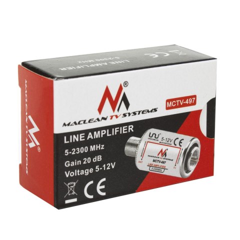 Wzmacniacz Maclean, Antenowy liniowy, Szerokopasmowy 5-2400 MHz, DVB-T/T2 20dB, 5-12V, MCTV-497 Wzmacniacz Maclean, Antenowy liniowy, Szerokopasmowy 5-2400 MHz, DVB-T/T2 20dB, 5-12V, MCTV-497