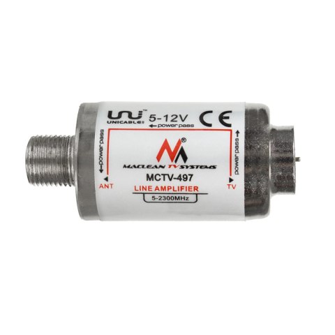 Wzmacniacz Maclean, Antenowy liniowy, Szerokopasmowy 5-2400 MHz, DVB-T/T2 20dB, 5-12V, MCTV-497 Wzmacniacz Maclean, Antenowy liniowy, Szerokopasmowy 5-2400 MHz, DVB-T/T2 20dB, 5-12V, MCTV-497
