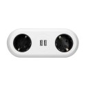 Gniazdo meblowe z uchwytem montażowym, ładowarką USB, 2 gniazda 2P+Z (Schuko), 2xUSB, przewód 3x1,5mm? - 1,4m, białe