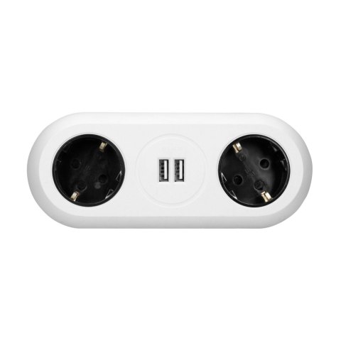Gniazdo meblowe z uchwytem montażowym, ładowarką USB, 2 gniazda 2P+Z (Schuko), 2xUSB, przewód 3x1,5mm? - 1,4m, białe Gniazdo meblowe z uchwytem montażowym, ładowarką USB, 2 gniazda 2P+Z (Schuko), 2xUSB, przewód 3x1,5mm? - 1,4m, białe
