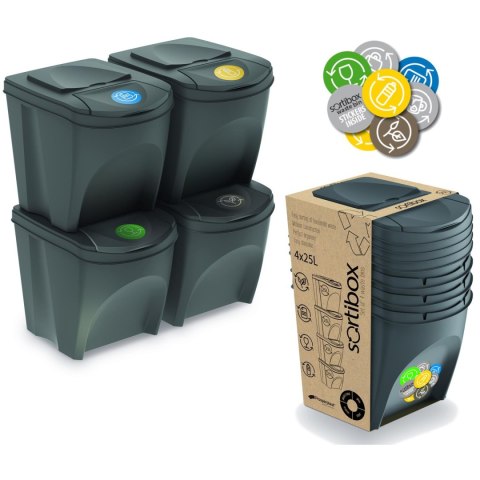 Zestaw koszy do segregacji Sortibox 4x25L szary Zestaw koszy do segregacji Sortibox 4x25L szary