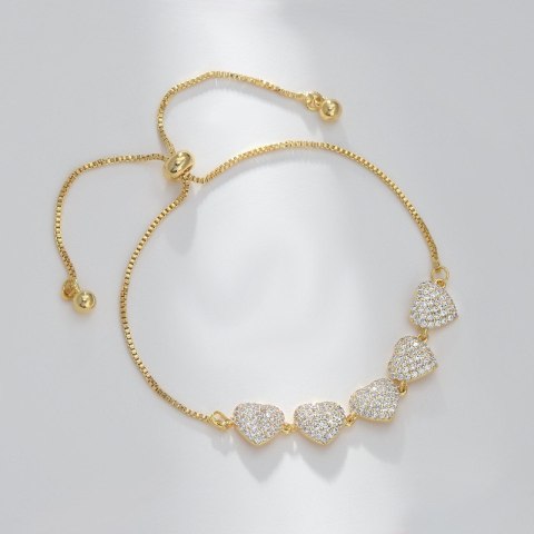 Bransoletka na rękę stal chirurgiczna pozłacana 14k złotem, SERCA cyrkonie BST1534