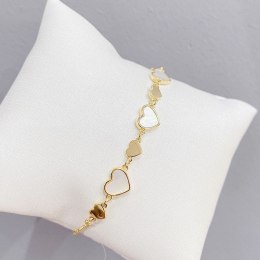 Bransoletka na rękę stal chirurgiczna pozłacana 14k złotem, SERCA masa perłowa BST1532
