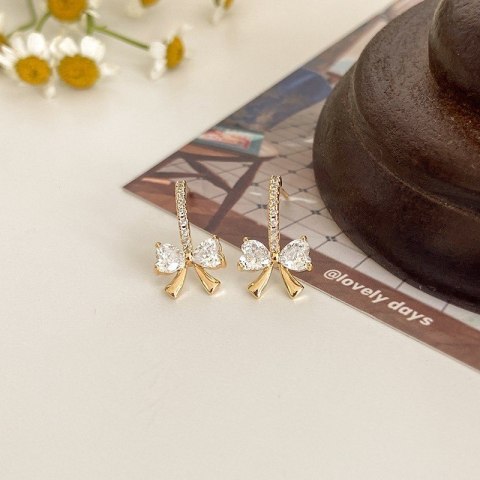 Kolczyki KOKARDKI ze stali szlachetnej pozłacanej 14k złotem z cyrkoniami KST3330