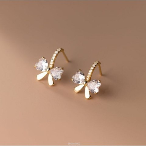 Kolczyki KOKARDKI ze stali szlachetnej pozłacanej 14k złotem z cyrkoniami KST3330