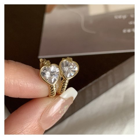 Kolczyki ze stali szlachetnej platerowane 14k złote, cyrkonie SERCA KST3339