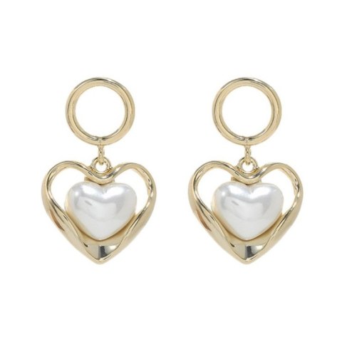 Kolczyki ze stali szlachetnej platerowane 14k złote, perły SERCA KST3341