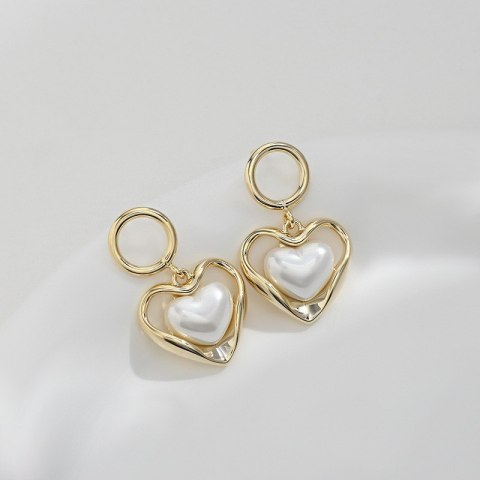 Kolczyki ze stali szlachetnej platerowane 14k złote, perły SERCA KST3341