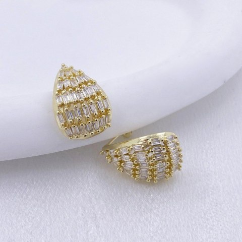 Kolczyki ze stali szlachetnej pozłacanej 14k złotem z cyrkoniami, sztyft KST3369