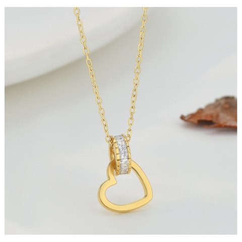 Naszyjnik SERCE stal szlachetna pozłacana 14k złotem, z cyrkoniami NST2112
