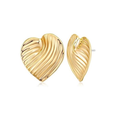 Kolczyki SERCA ze stali szlachetnej platerowane 14k złotem, ryflowane, sztyft KST3316