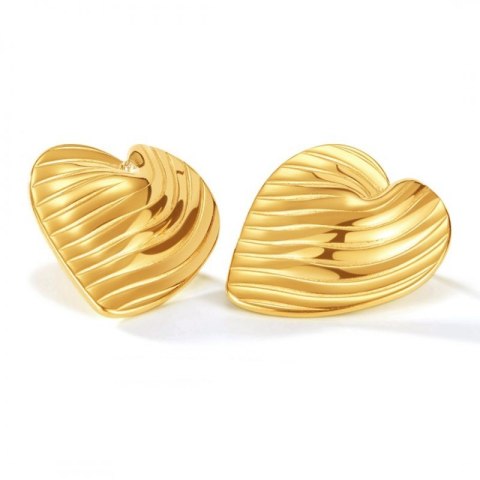 Kolczyki SERCA ze stali szlachetnej platerowane 14k złotem, ryflowane, sztyft KST3316