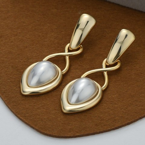 Kolczyki wiszące ze stali szlachetnej platerowane 14k złotem, sztyft, perły KST3340