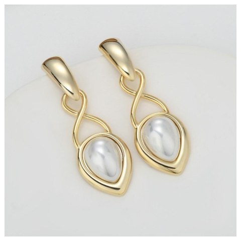 Kolczyki wiszące ze stali szlachetnej platerowane 14k złotem, sztyft, perły KST3340