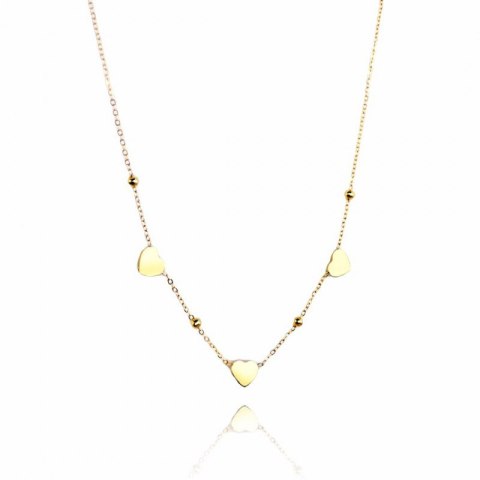 Naszyjnik stal szlachetna pozłacana 14k złotem, serca, kulki NST2033