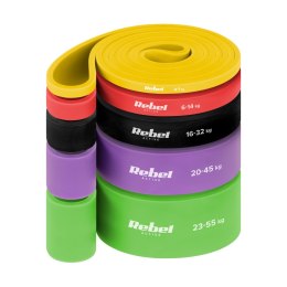 Zestaw gum do ćwiczeń TPE - Power Band PTs-1, 4-55 kg, 5 gum TPE, REBEL ACTIVE