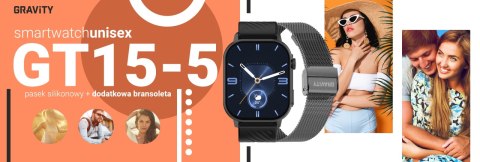 SMARTWATCH GRAVITY GT15-5 CZARNY PASEK SILIKONOWY + TYTANOWA BRANSOLETA SMARTWATCH GRAVITY GT15-5 CZARNY PASEK SILIKONOWY + TYTANOWA BRANSOLETA
