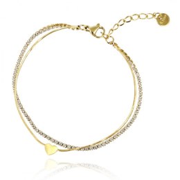 Bransoletka na rękę stal chirurgiczna pozłacana 14k złotem, podwójna, cyrkonie BST1525