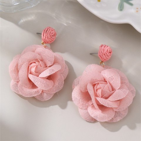 Kolczyki wiszące, efektowne koronkowe kwiat, różowa RÓŻA sztyft K1707