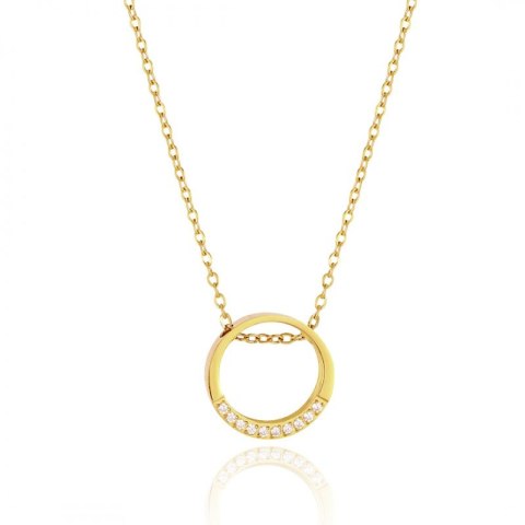 Naszyjnik stal szlachetna pozłacana 14k złotem, elegancki, KOŁO cyrkonie NST2150