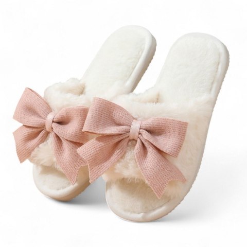 Ciepłe kapcie z kokardą ocieplane, antypoślizgowe PAN06R39, rozmiar 39