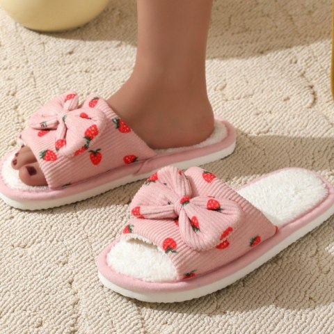 Kapcie ocieplane z kokardą, TRUSKAWKI, antypoślizgowe PAN05R38, rozmiar 38